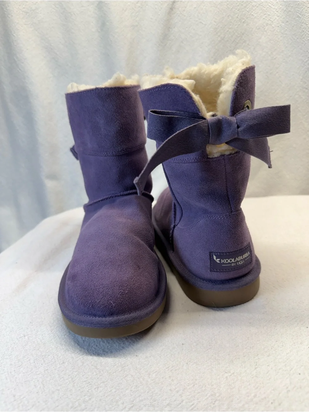 UGG Koolaburra Purple Suede Shearling with Bow Winter Boots Kids Girl Sz 4 BOHO